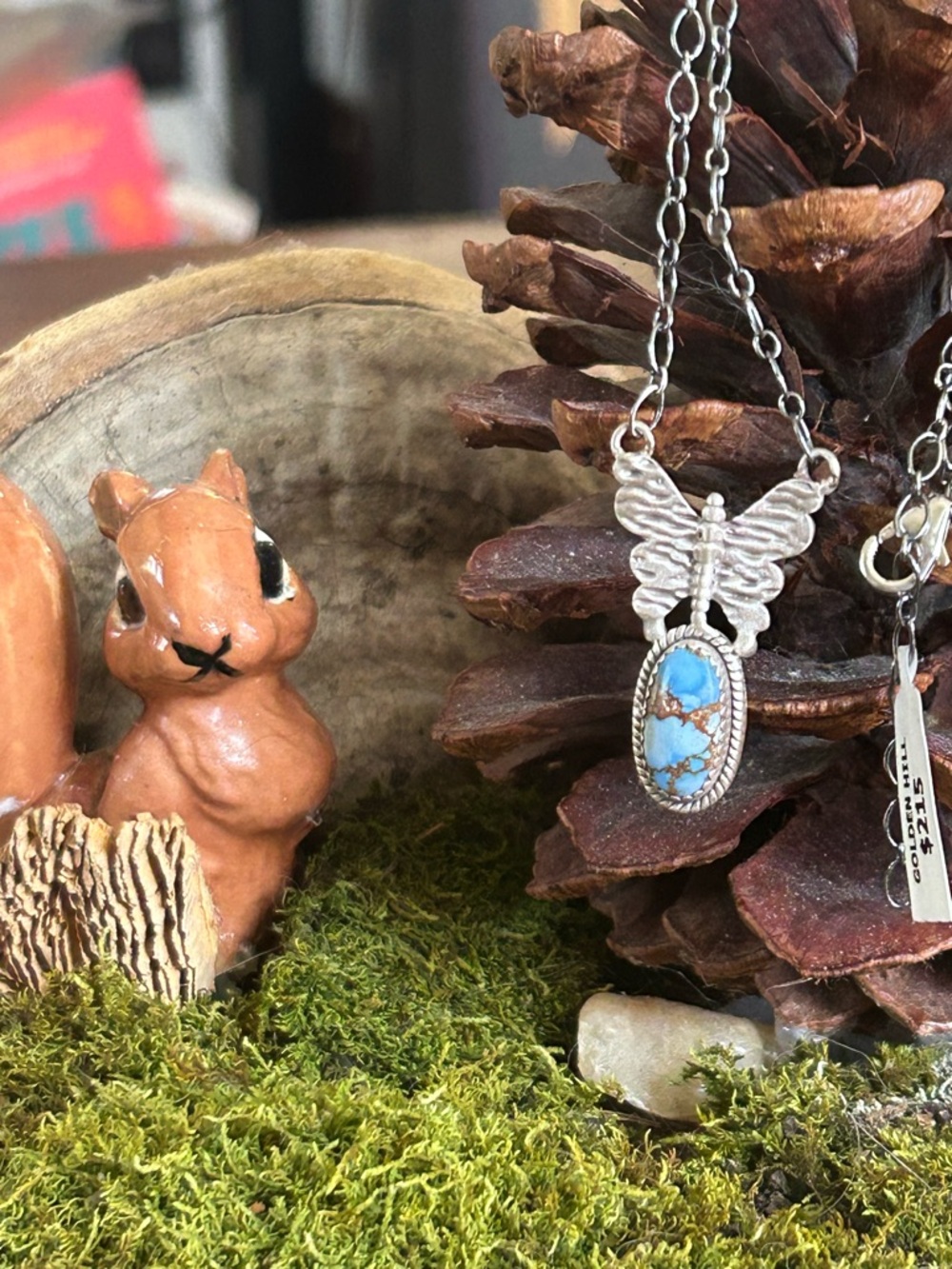 925 Sterling butterfly beautiful golden hills turquoise necklace